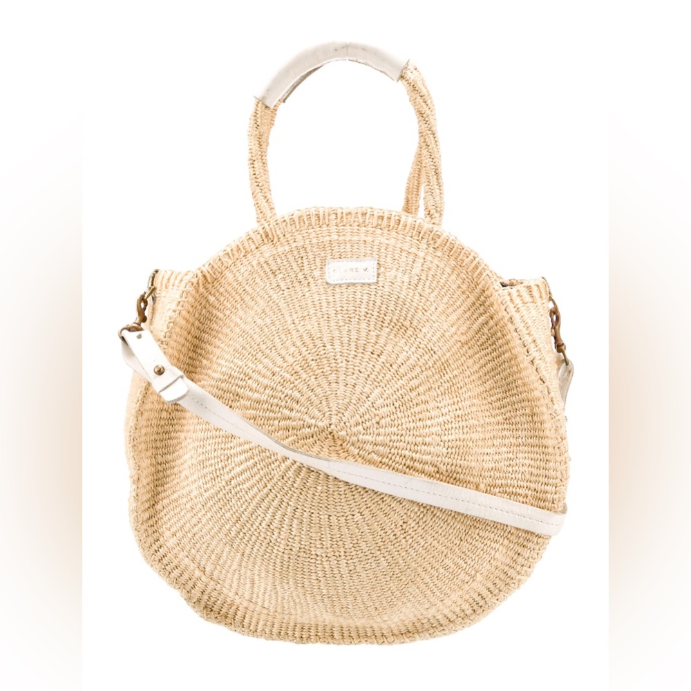 Clare V. Moyen Alice Large Straw Rattan White Leather top handle crossbody bag